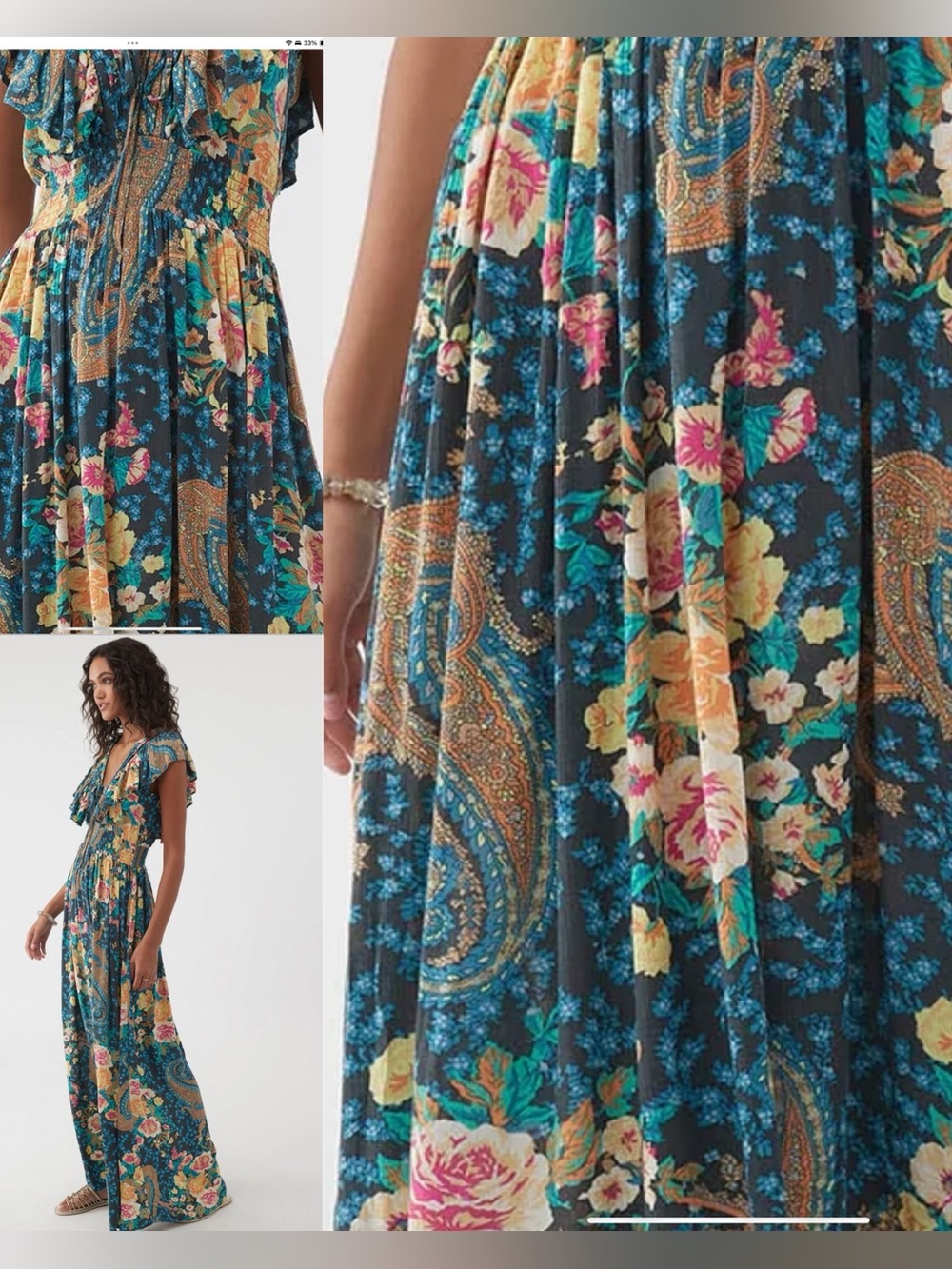 O'NEILL Rose Floral Paisley NOLEE Plunge Open Back Maxi  Boho Dress MEDIUM - Picture 3 of 16